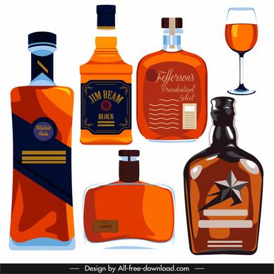 brandy wine design elements flat bottles glass sketch