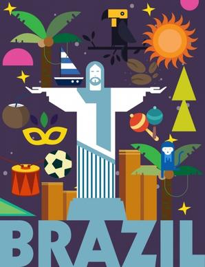 brazil advertising background colorful flat icons decor