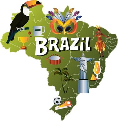 brazil background map parrot mask statue football icons