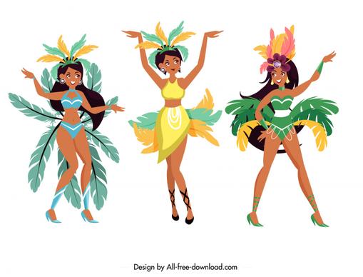 brazil carnival dancers icon funny dynamic women sketch cartoon design 