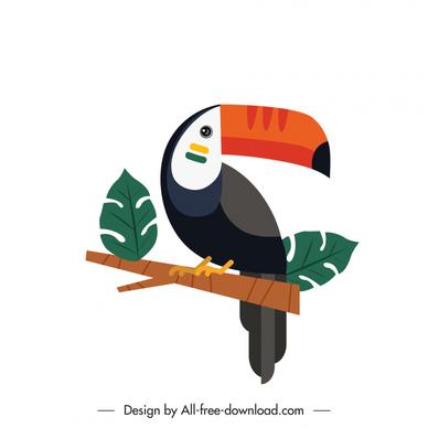 brazil design elements cute perching toucan leaf sketch