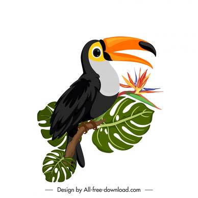 brazil design elements flat cute perching toucan sketch