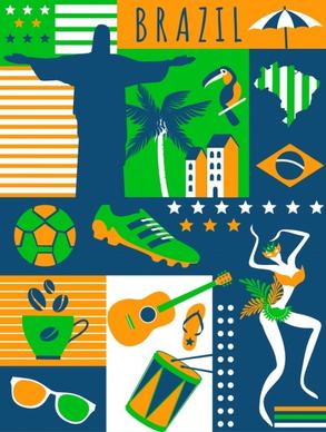 brazil design elements multicolored flat icons decor