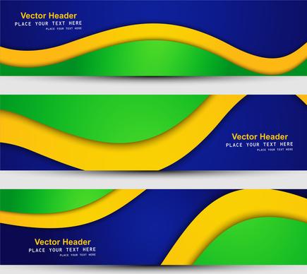 brazil flag colors concept banner and header set stylish wave illustration vector