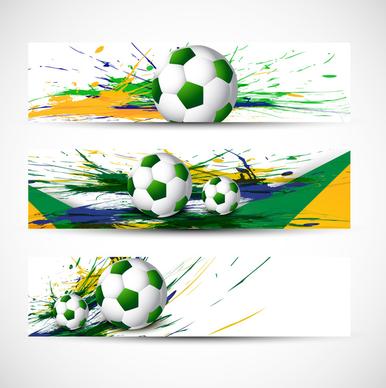 brazil flag colors three grunge header set soccer ball vector illustration