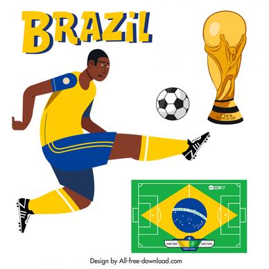 brazil football design elements player cup ground sketch 