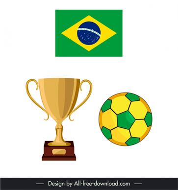  brazil symbol design elements flag ball cup sketch 