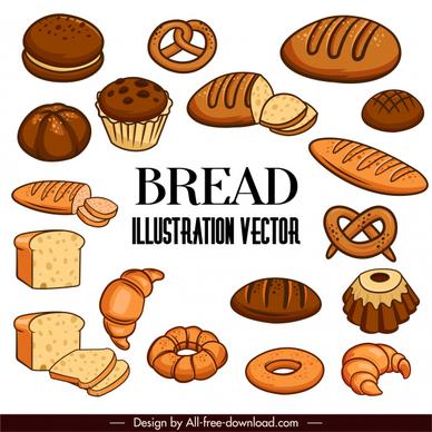 bread cakes icons brown classic handdrawn sketch