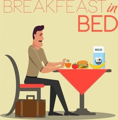 breakfast advertising man food table icon cartoon design
