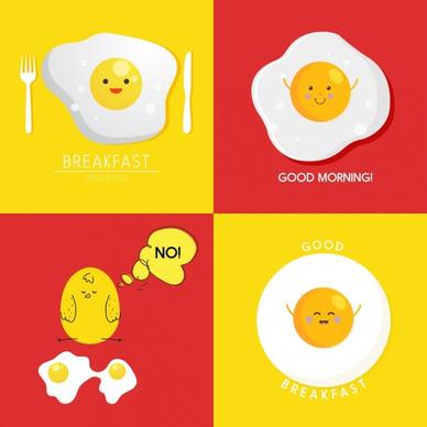 breakfast banner sets stylized fried eggs icons