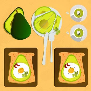 breakfast meal theme avocado egg tea icons decoration