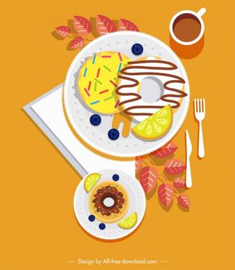 breakfast painting colorful food dishware icons decor