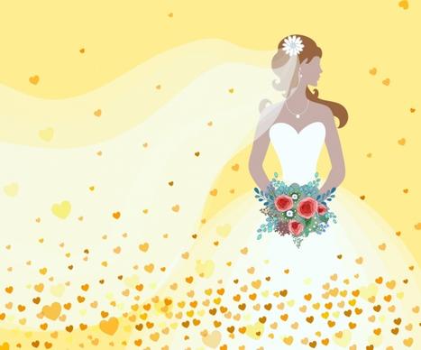 bride drawing white dress icon hearts decoration