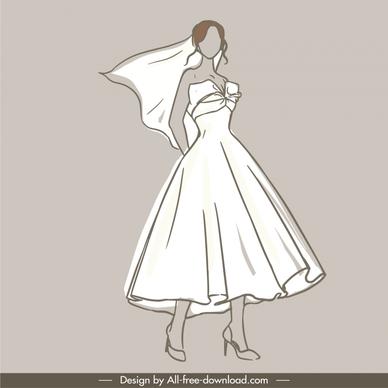 bride fashion design elements handdrawn silhouette  