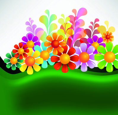 bright colorful flowers vector background set