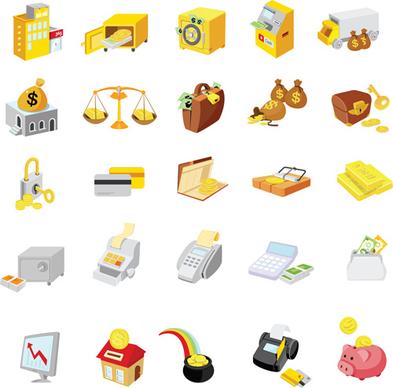 bright finance icons elements vector