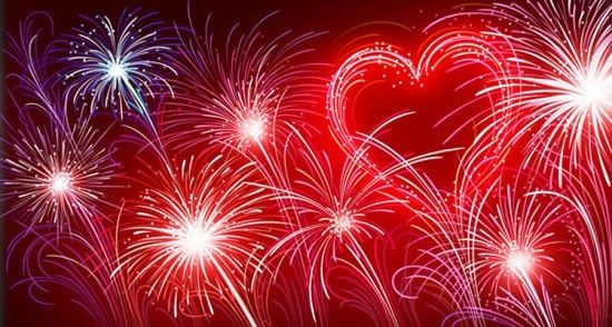 bright heartshaped fireworks vector