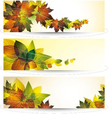 bright leaves banner design vector set