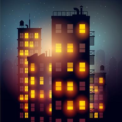 brightly lit midnight city vector background