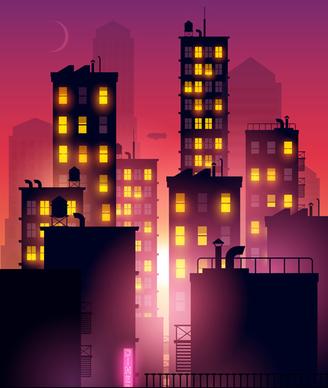 brightly lit midnight city vector background