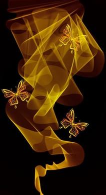 decorative background shiny dark golden butterflies blurred motion
