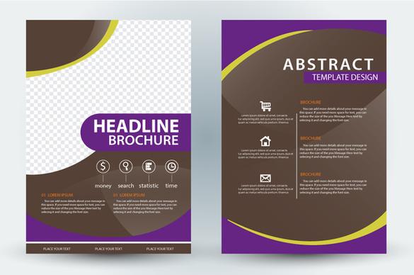 brochure template design with violet and checkered background