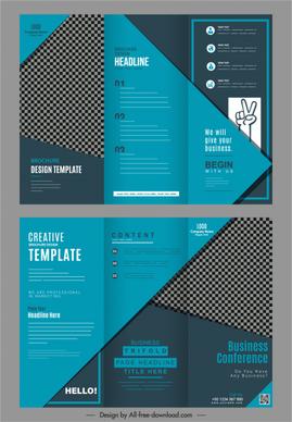 brochure templates trifold design dark blue checkered plain