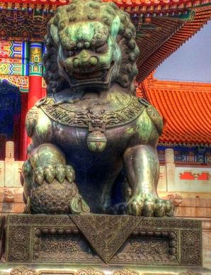 bronze lion statue in beijing china