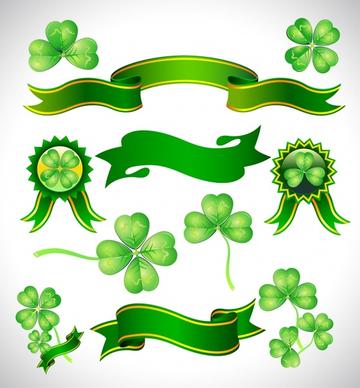 ecology banner design elements green leaf ribbon badge