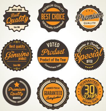 brown business labels with badges vector