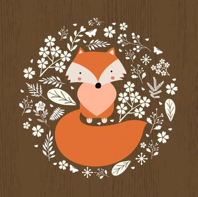 brown fox background white leaves decoration circle design