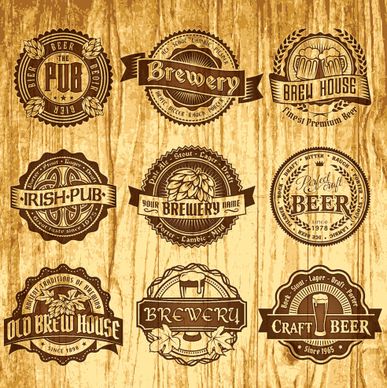 brown retro beer labels vector
