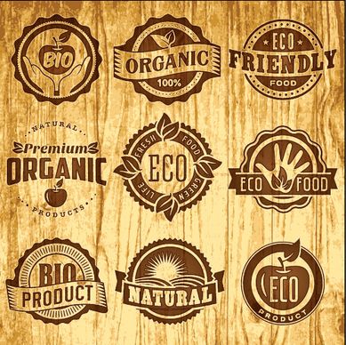 brown retro eco food labels vector