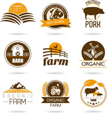 brown style farm labels and logos vector