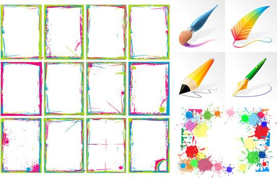 brush and ink and color frame vector