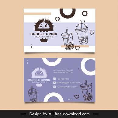 bubble drink business card template classical flat handdrawn cups circle hearts decor