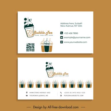 bubble tea business card templates flat elegant classic cups objects decor