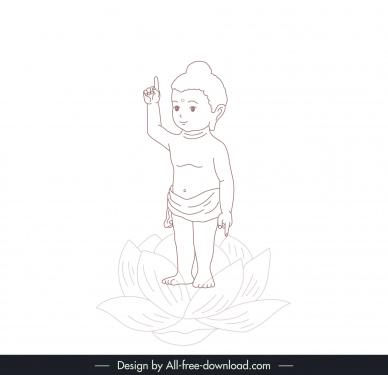 buddha birth design elements handdrawn cartoon outline 