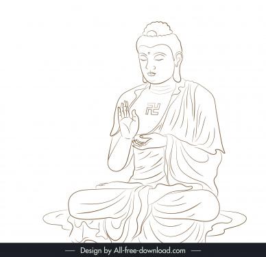 buddha meditating design elements handdrawn outline