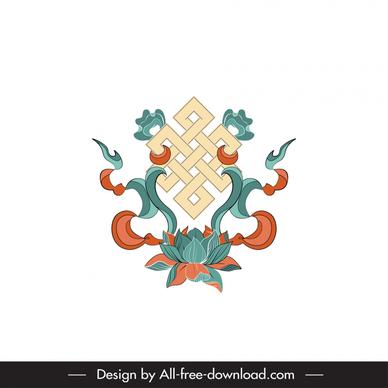 buddhism symbol icon lotus ribbon decor symmetric design