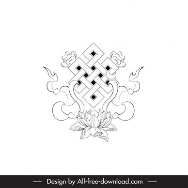 buddhism symbol icon symmetric lotus ribbon outline