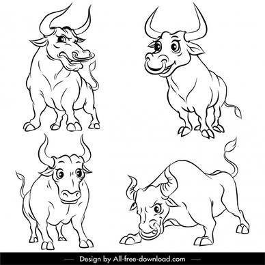 buffalo icons fighting gesture sketch black white handdrawn