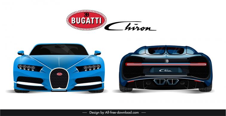 bugatti chiron car advertising template symmetric front view rear view sketch modern design
