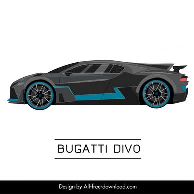 bugatti divo car model icon flat modern side view design 