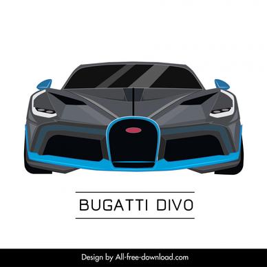 bugatti divo car model icon flat symmetric front view design 