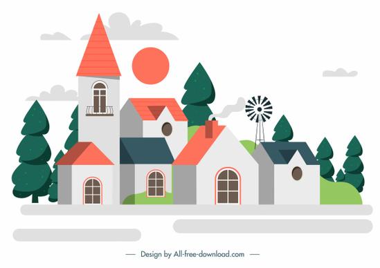 building architecture template colorful classic sketch