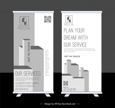 building construction roll up banner template black white sketch