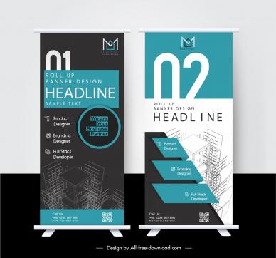 building construction roll up banner template elegant contrast architecture outline