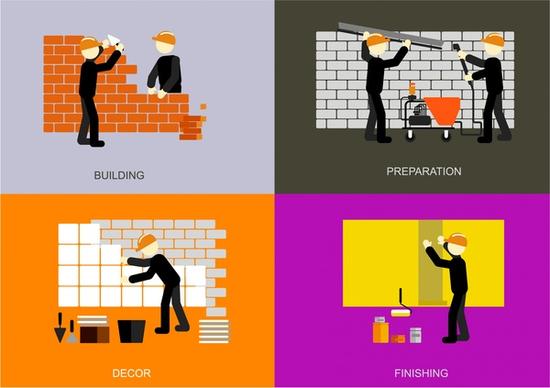 building work concepts illustration with various steps