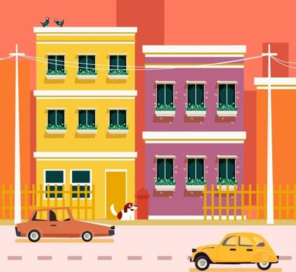 buildings facade background colorful cartoon design